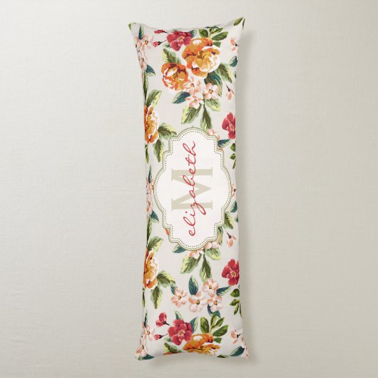 Monogram  Victoriaans Waterverf Floral Lichaamskussen (Achterkant (Verticaal))