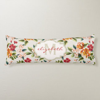 Monogram Victoriaans Waterverf Floral Lichaamskussen