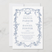 Monogram Victorian Dusty Blue All in One Wedding Kaart (Voorkant)