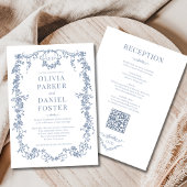 Monogram Victorian Dusty Blue All in One Wedding Kaart