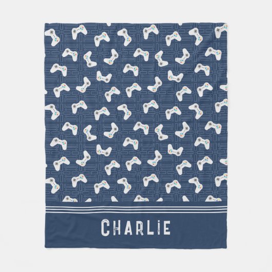 Monogram Video Gamer Patroon Aangepaste naam Fleece Deken (Voorkant)