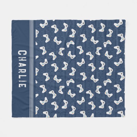 Monogram Video Gamer Patroon Aangepaste naam Fleece Deken (Voorkant (Horizontaal))