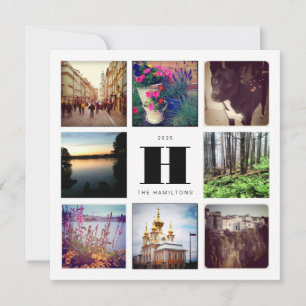 Monogram vierkant acht foto Instagram Collage Feestdagenkaart