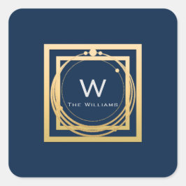 Monogram Vierkant Gouden Frame Minimaal Blauw Vierkante Sticker
