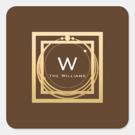 Monogram Vierkant Gouden Frame Minimal Bruin Vierkante Sticker