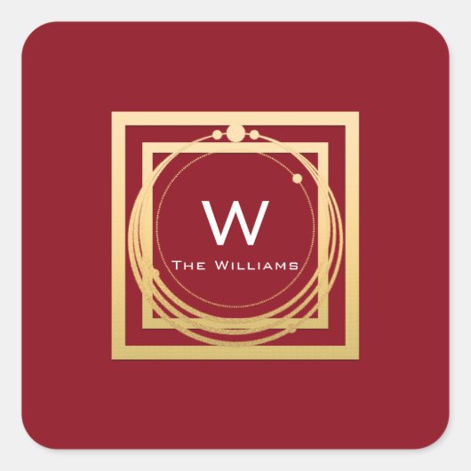 Monogram Vierkant Gouden Frame Minimale Geometrie Vierkante Sticker (Voorkant)