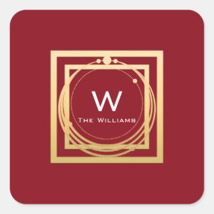Monogram Vierkant Gouden Frame Minimale Geometrie Vierkante Sticker
