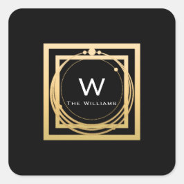 Monogram Vierkant Gouden Frame Minimale Geometrie Vierkante Sticker