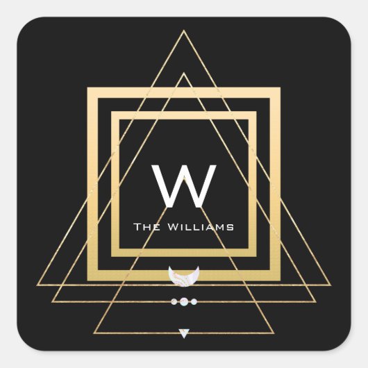 Monogram Vierkant Gouden Frame Minimalisme Geomet Vierkante Sticker (Voorkant)