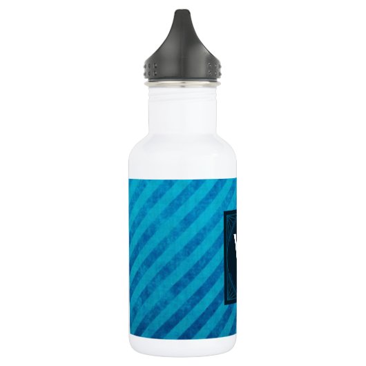 Monogram vierkant op blauwe diagonale strepen waterfles (Links)
