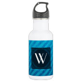 Monogram vierkant op blauwe diagonale strepen waterfles (Voorkant)
