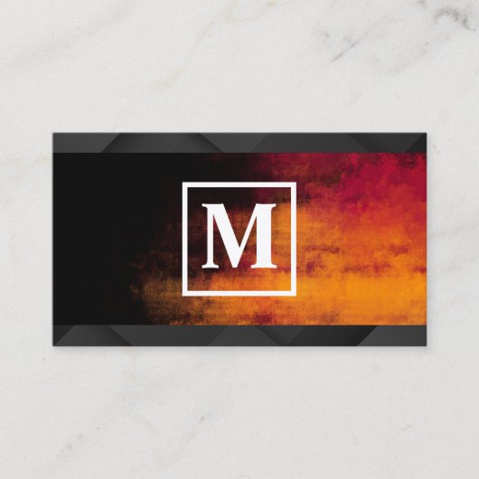 Monogram Vierkant | Oranje Zwarte Textuur Visitekaartje (Voorkant)