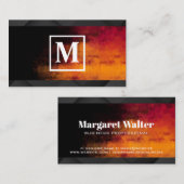 Monogram Vierkant | Oranje Zwarte Textuur Visitekaartje (Voorkant / Achterkant)