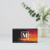 Monogram Vierkant | Oranje Zwarte Textuur Visitekaartje (Staand voorkant)