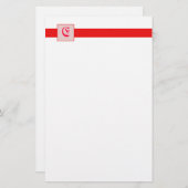 Monogram vierkant (rood) briefpapier (Voorkant / Achterkant)