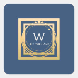Monogram vierkante gouden geometrie rokerig blauw sticker