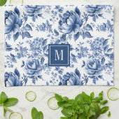 Monogram Vintage Blauw Witte Bloemrozen Theedoek (Gevouwen)