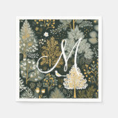 Monogram Vintage Boho Groen Gouden Kerstbomen Servet (Voorkant)