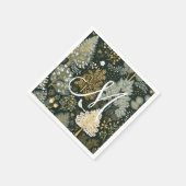 Monogram Vintage Boho Groen Gouden Kerstbomen Servet (Hoek)
