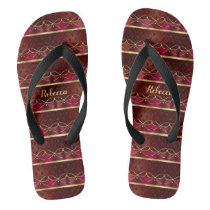 Monogram Vintage Bourgondi Kleur Decor Luxe Goud Teenslippers