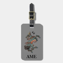 Monogram Vintage Chinese Qilin op middelgrijs Bagagelabel
