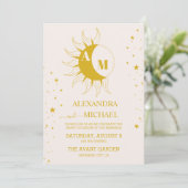 Monogram Vintage Goud Hemelbruiloft Kaart (Staand voorkant)