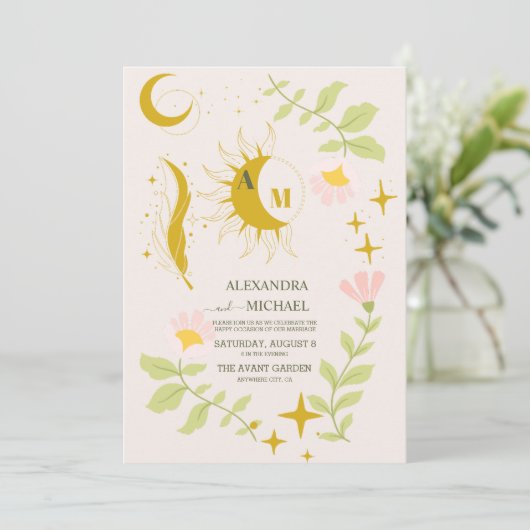 Monogram Vintage Hemelse Botanische Trouwkaart Kaart (Staand voorkant)