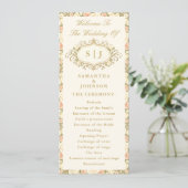 Monogram Vintage Ivory Wedding Ceremony Program (Staand voorkant)