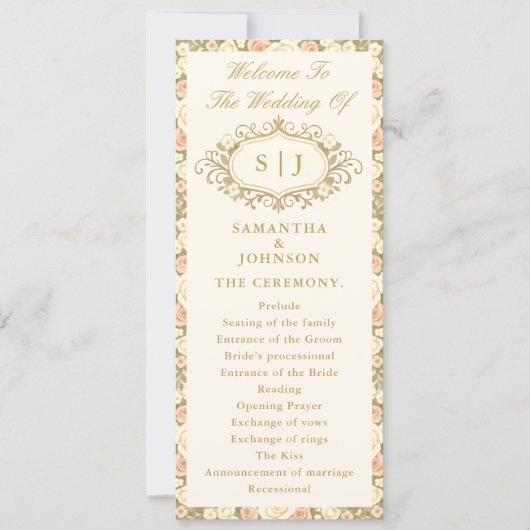 Monogram Vintage Ivory Wedding Ceremony Program (Voorkant)