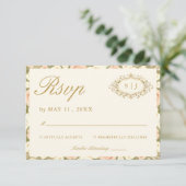 Monogram Vintage Ivory Wedding RSVP Card Kaartje (Staand voorkant)
