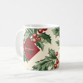 Monogram Vintage Kerst Holly & Bessen Patroon Koffiemok (Voorkant links)