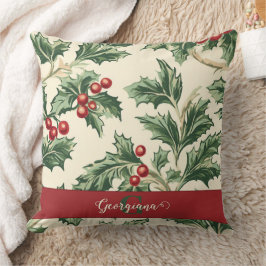 Monogram Vintage Kerst Holly & Bessen Patroon Kussen