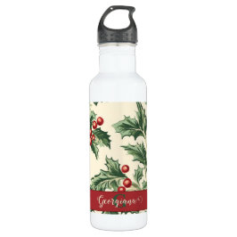 Monogram Vintage Kerst Holly & Bessen Patroon Waterfles