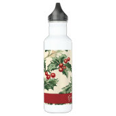 Monogram Vintage Kerst Holly & Bessen Patroon Waterfles (Links)