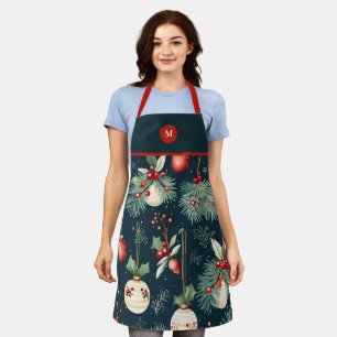 Monogram Vintage Kerstmis Teal en Rood Patroon Schort