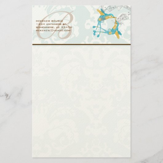 Monogram Vintage Kolibries Takestationair Briefpapier (Voorkant)