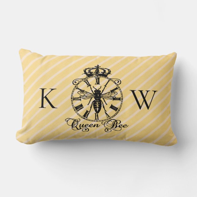 Monogram Vintage Koningin Bij Klok Worp Kussen (Voorkant)