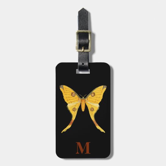 Monogram Vintage Reis Gele Bruin Vlinder Bagagelabel (Voorkant verticaal)