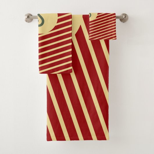 Monogram Vintage Rood & Goud Gestreept Bad Handdoek (Insitu)