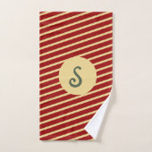 Monogram Vintage Rood & Goud Gestreept Bad Handdoek (Handdoek)