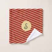 Monogram Vintage Rood & Goud Gestreept Bad Handdoek (Wasdoekje)