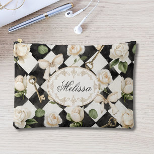 Monogram Vintage Roos Bloemen Zwart Witte Diamant Etui