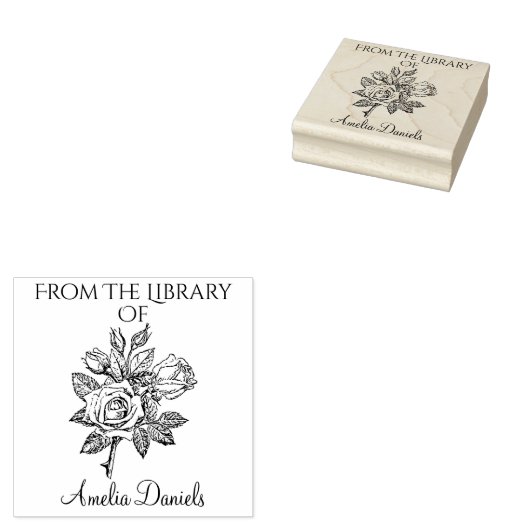 Monogram Vintage Rose Ex Libris  Rubberstempel (Gestempeld)