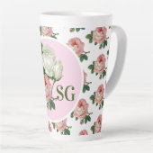 Monogram Vintage Roze Roos Bloemige Chic Latte Mok (Rechterhoek)