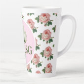 Monogram Vintage Roze Roos Bloemige Chic Latte Mok (Rechts)