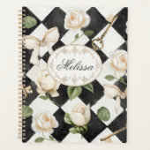 Monogram Vintage Rozen Bloemen Zwart Wit Diamant Planner (Voorkant)