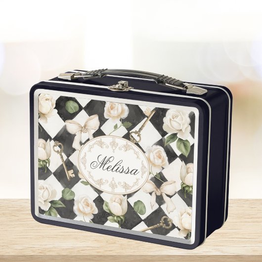 Monogram Vintage Rozen Bloemen Zwart Witte Diamant