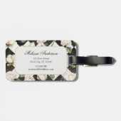 Monogram Vintage Rozen Bloemen Zwart Witte Diamant Bagagelabel (Achterkant horizontaal)