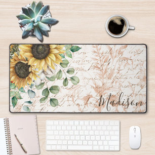 Monogram Vintage Rustieke Zonnebloem Decoupage Bureaumat