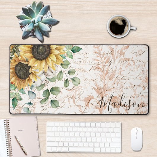 Monogram Vintage Rustieke Zonnebloem Decoupage Bureaumat